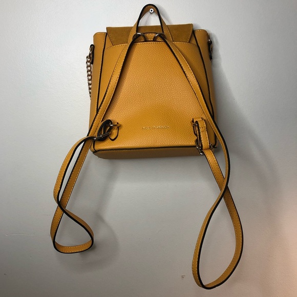 Call It Spring Golden Mustard Faux Leather & Suede Backpack Handbag Gold Chains - Picture 6 of 9